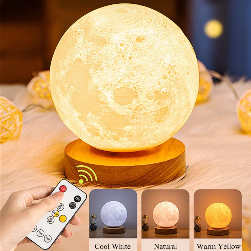 Creative 3D Magnetic Floating Levitating Moon Lamp Touch Control 3 Color Moon Light Lunar Night Light for Home Office Room Decor